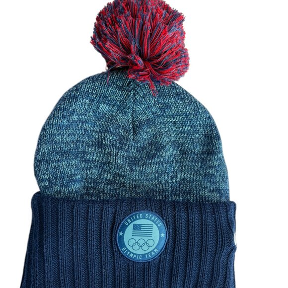 USA Olympics Beanie Hat Blue with Red/Blue Pom Pom Pouf on Top.Adult.Nike.